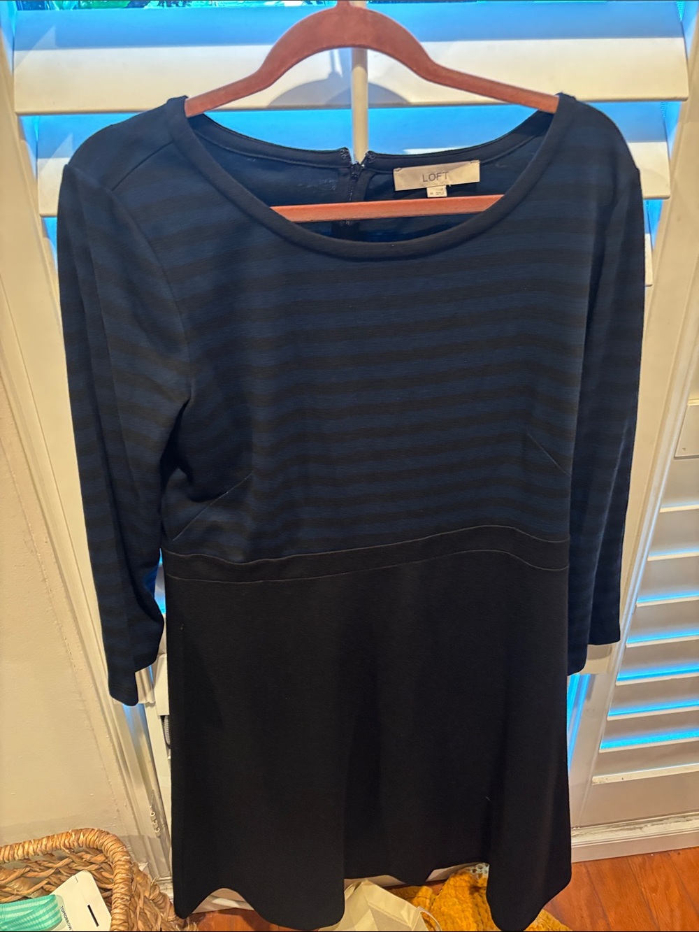 LOFT Navy and Black Asymmetrical Ponte Dress